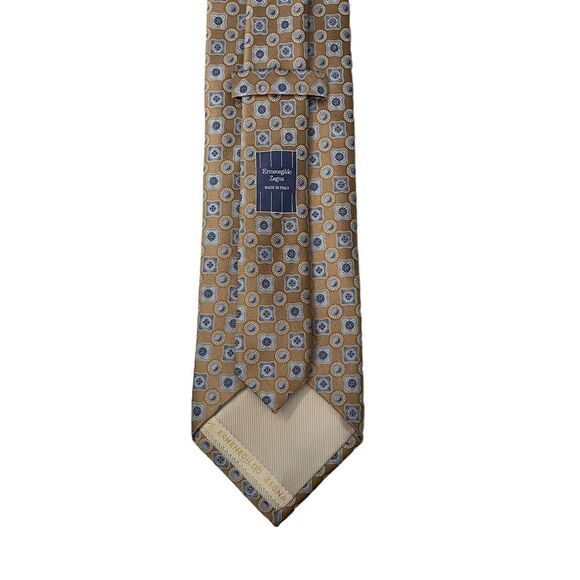 Ermenegildo Zegna Men's Contemporary Tie Gold Geometric Satin Silk 3.75" x 60.5" - Picture 5 of 7